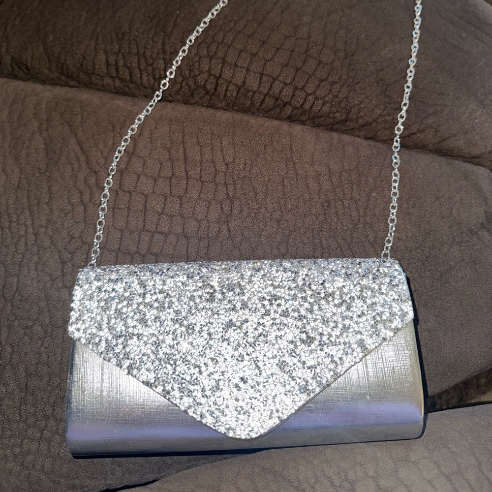 Silver Glitter Clutch Bag